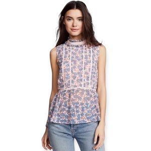 Rebecca Minkoff Jamie Sleeveless Mock-Neck Floral-Print Peplum Top